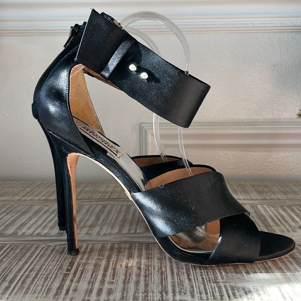 Badgley Mischka Women’s Black w/ Rhinstone Button Stiletto KASSIE HEELS SZ 10 - Picture 7 of 12